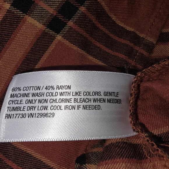 Knox Rose Terracotta Checkered Long Sleeve Dress Babydoll Mini XL Pockets V Neck - Picture 5 of 7